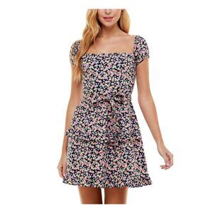 CITY STUDIO Womens Black Tie Cap Sleeve Mini Party Fit + Flare Dress 11